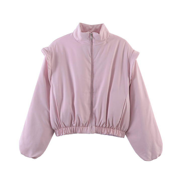 Damen Gefütterte Cropped-Stehkragenjacke mit elastischem Saum und Ballonärmeln Drune