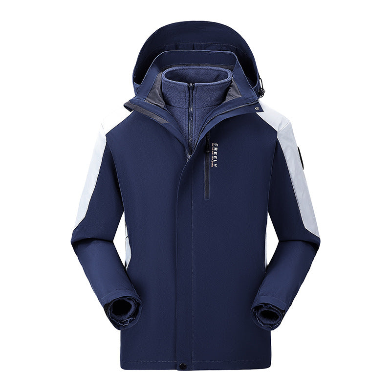 Herren wasserdichte dreiteilige Winterjacke mit abnehmbarer Kapuze und Fleece-Innenjacke Drune
