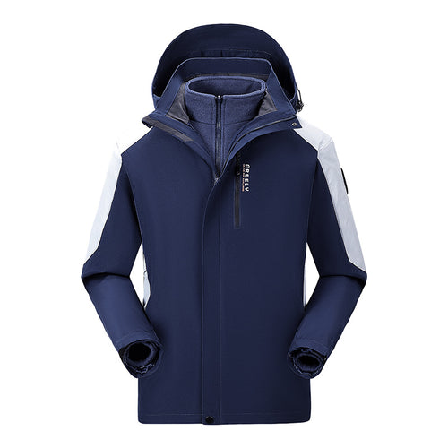 Herren wasserdichte dreiteilige Winterjacke mit abnehmbarer Kapuze und Fleece-Innenjacke Drune