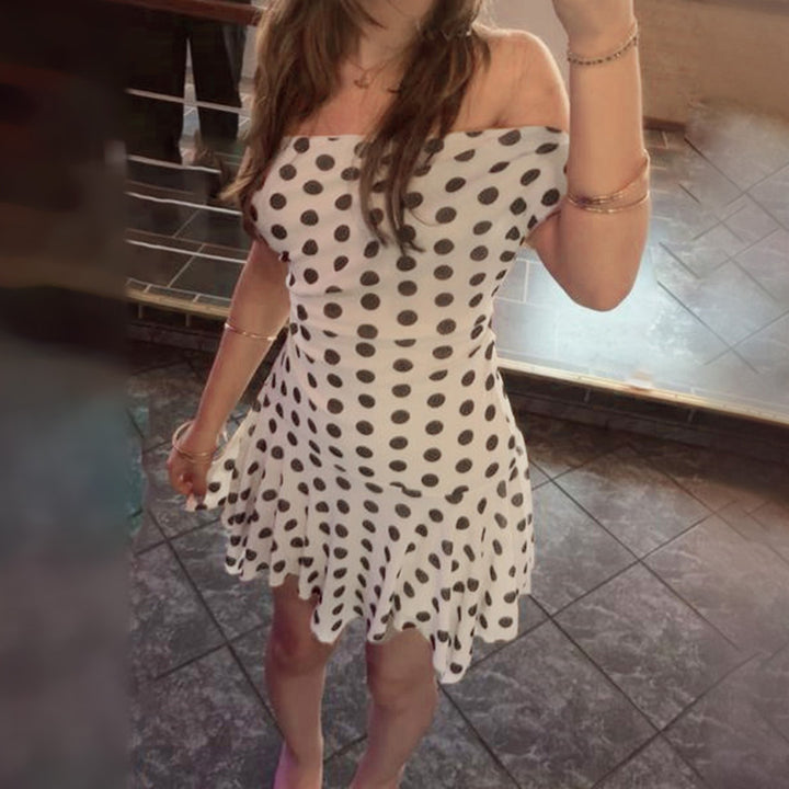 Damen verspieltes Polka Dot Kleid mit leichtem Stoff und tiefem V-Ausschnitt Drune