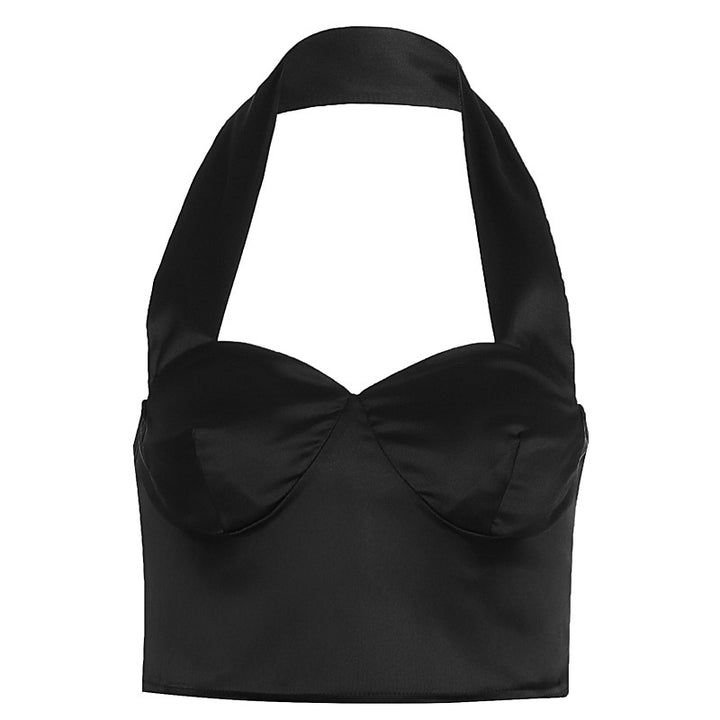 Damen Stylisches Cropped Top mit Halterhals und Bügeln Drune