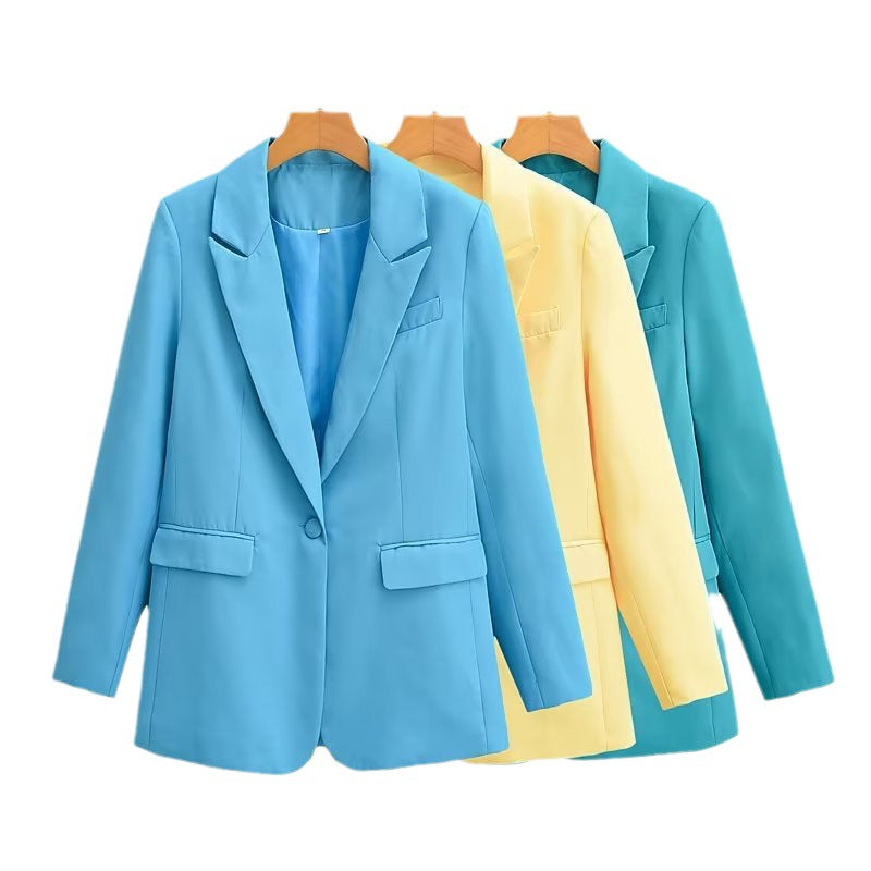 Damen Oversize-Blazer mit fallendem Revers Ein-Knopf-Verschluss und Pattentaschen Drune
