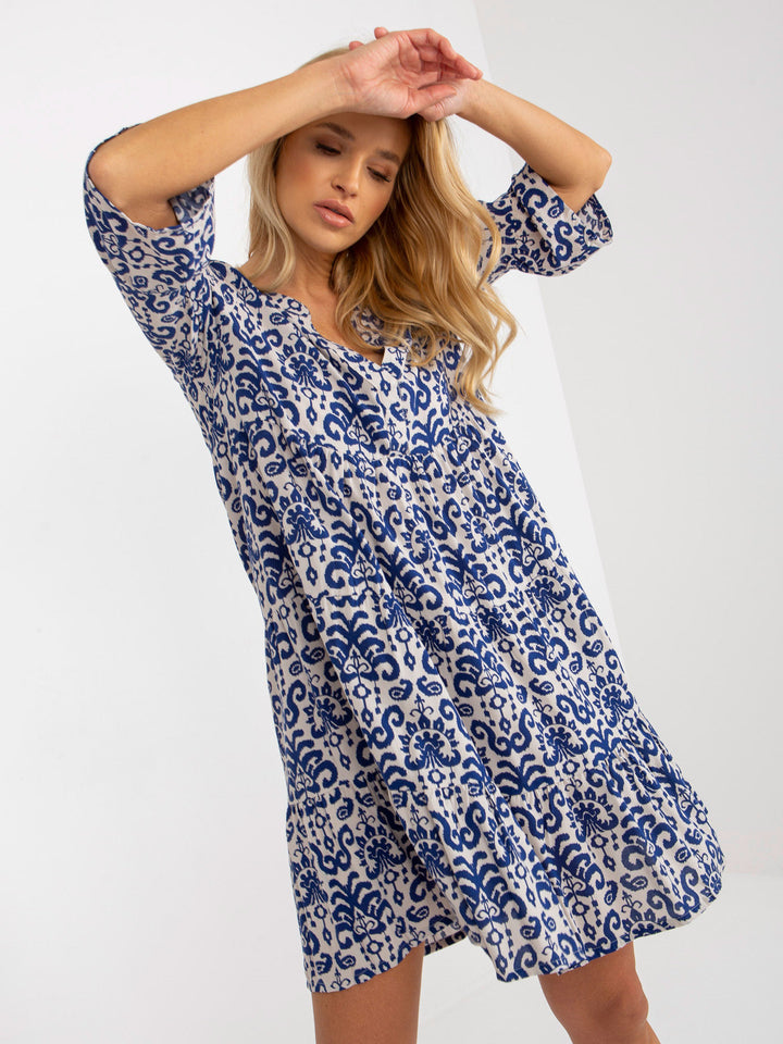 Damen leuchtendes geometrisches Druck A-Linien Kleid Drune