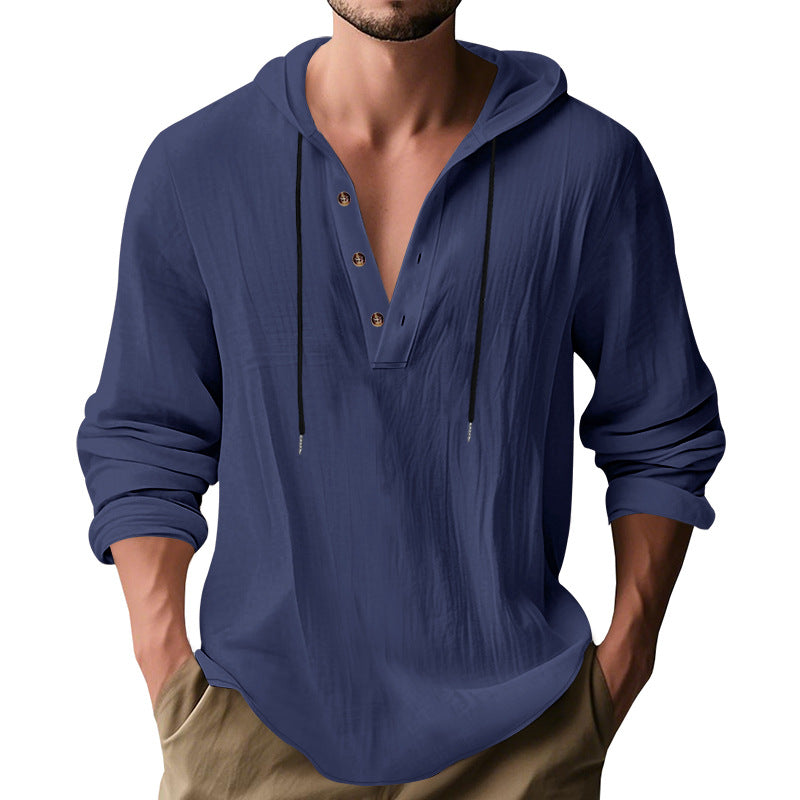 Herren nan lässiges Kapuzenshirt mit Knopfleiste und schmaler Passform Drune