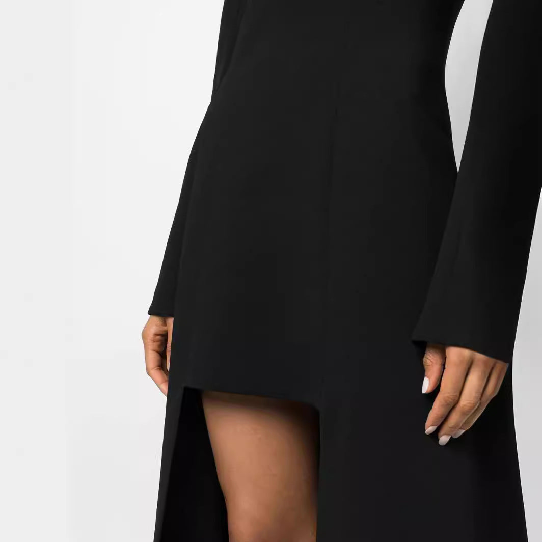 Damen Maxikleid im Blazerstil mit markanten Schulterpolstern, taillierter Silhouette und hohem Beinschlitz Drune