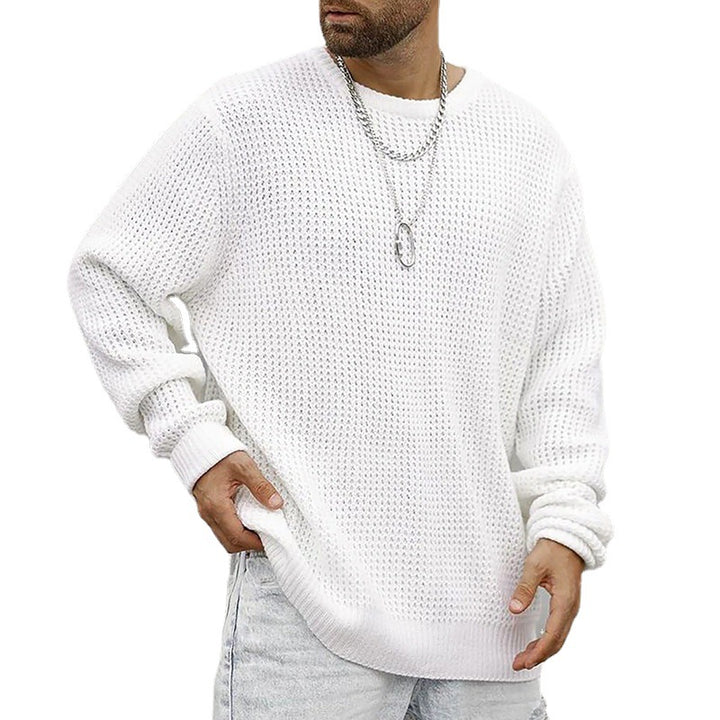 Herren Grobgestrickter Rundhals-Pullover mit Körbchenmuster und Relaxed-Fit Drune