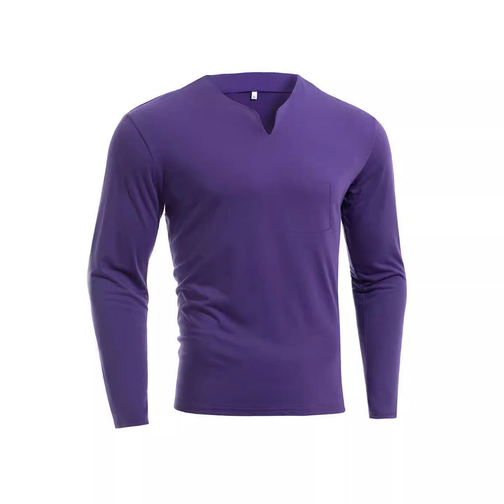 Herren nan Langarmshirt mit V-Ausschnitt Slim Fit Baumwollmix und elastischem Komfortbund Drune