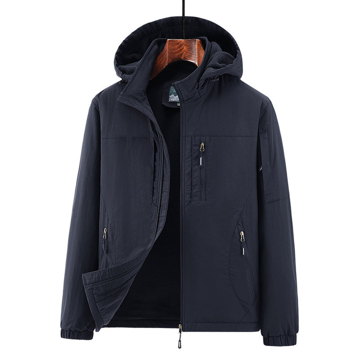 Herren Leichte Wind- und Thermo-Softshelljacke mit Kapuze, fleecegefüttert & Multifunktionstaschen Drune