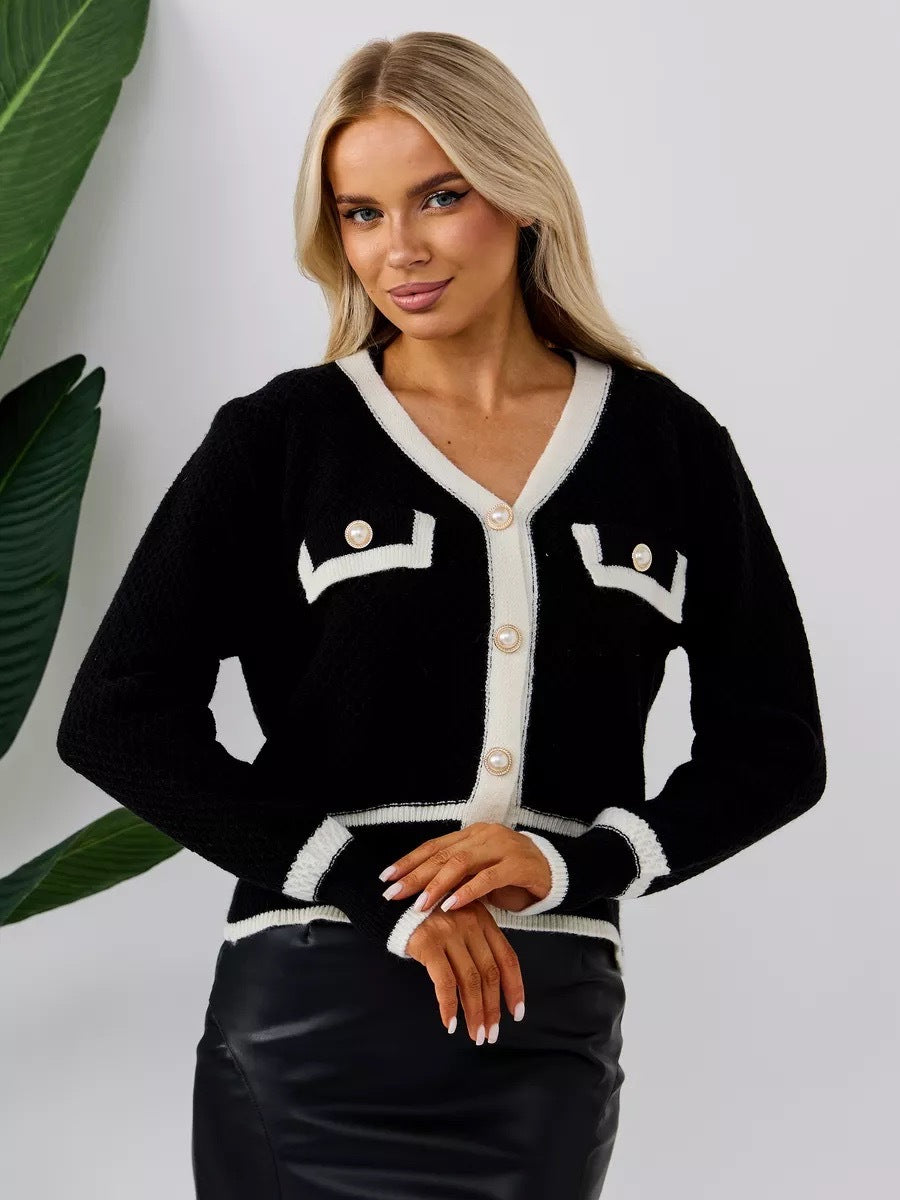 Damen Strickjacke mit Taschen und Knopfdetail Drune
