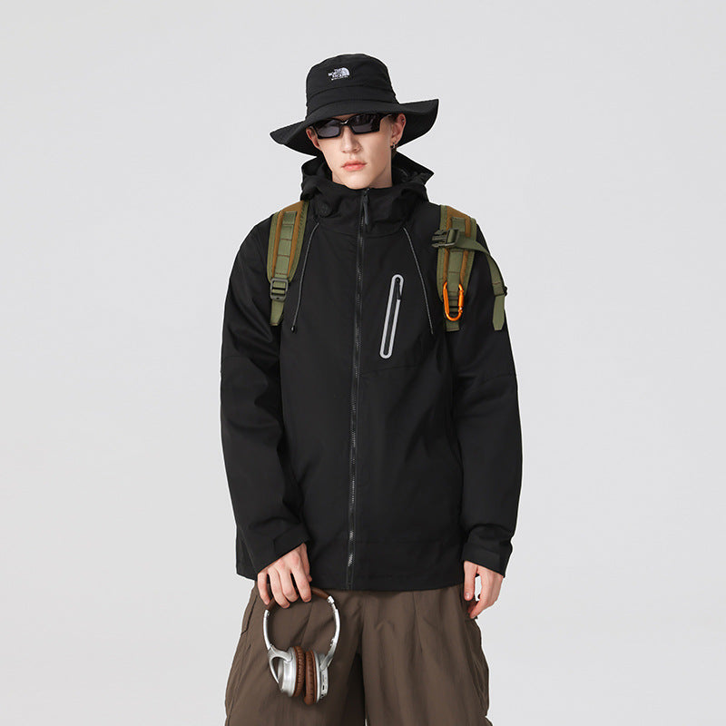 Herren Wasserdichte Softshell-Regenjacke mit verstellbarer Kapuze und Brustreißverschluss Drune
