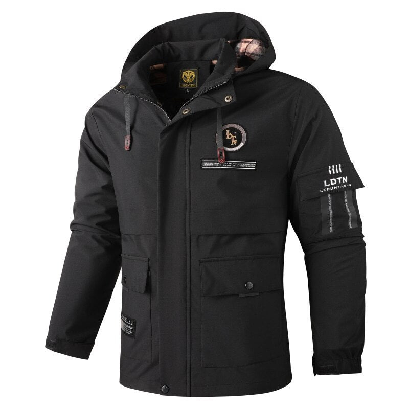 Herren nan wasserdichte Parka-Jacke mit Kapuze, mehrfachen Utility-Taschen, verstärkten Ärmelabschlüssen und winddichter Membran Drune