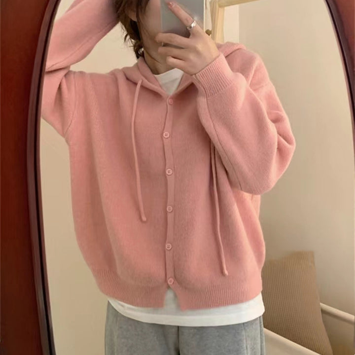 Damen Strickjacke mit Kapuze und Knopfverschluss Drune