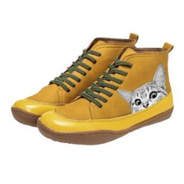 Damen nan knöchelhohe Sneaker mit niedlichem Katzenmotiv Stickerei und ergonomischem Komfortfußbett Drune