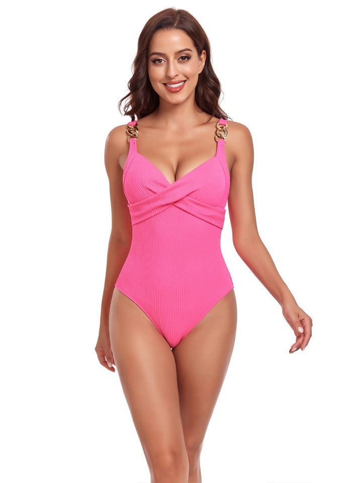 Damen Einteiler Badeanzug mit elegantem Wickeldesign und verstellbaren Trägern Drune