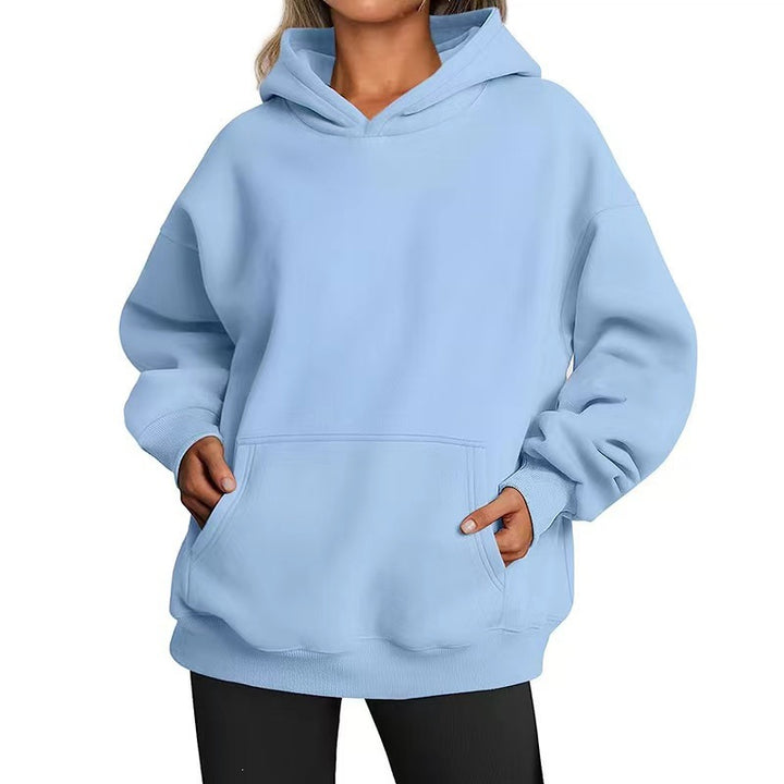 Damen nan Oversize-Kapuzenpullover mit Raglanärmeln, Kängurutasche und weichem Fleece-Innenfutter Drune