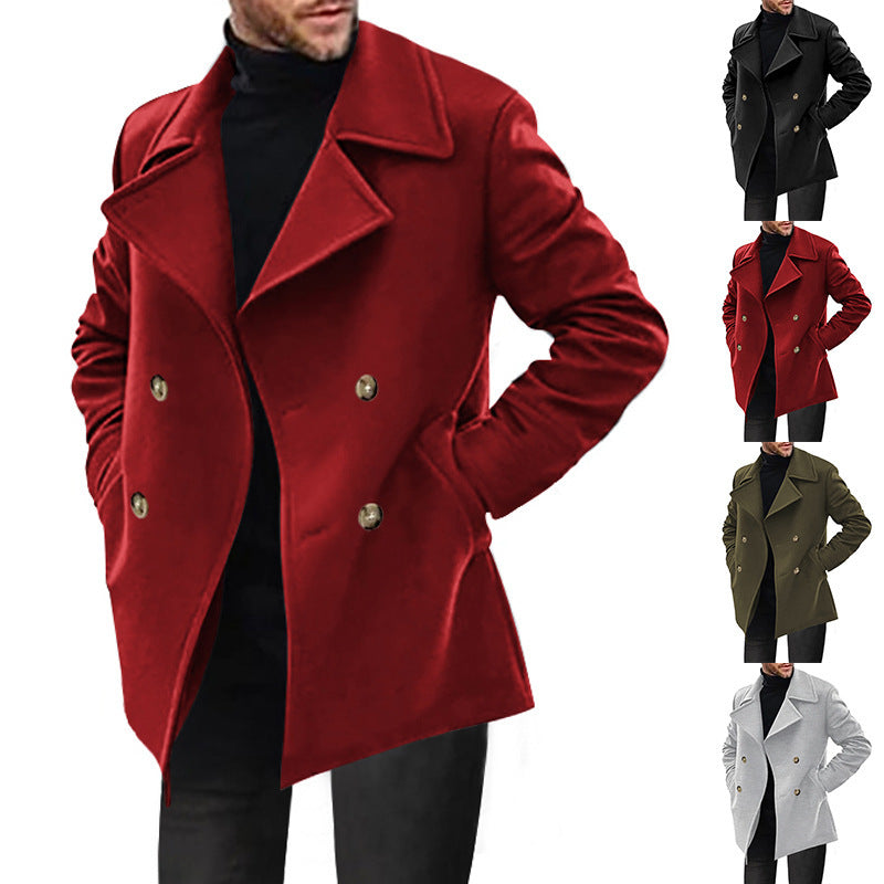 Herren Zweireihiger taillierter Peacoat mit breitem Revers und Eingrifftaschen Drune