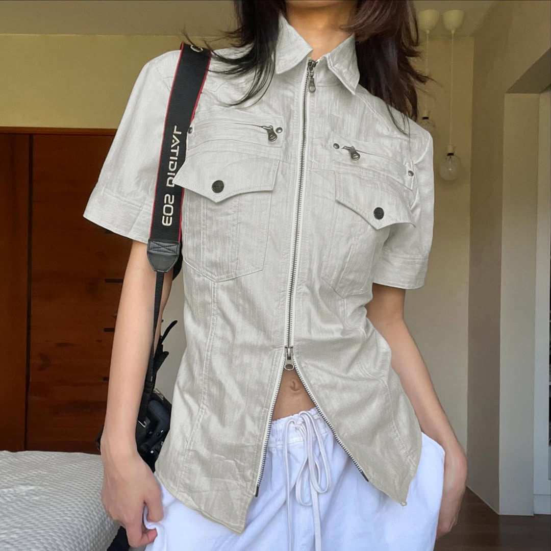 Damen Shirtjacke im urbanen Stil mit modischen Reißverschluss und praktischen Taschen Drune