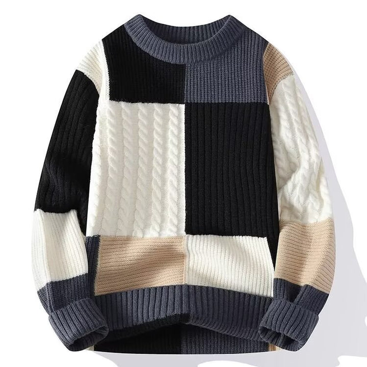 Damen Modischer grob gestrickter Pullover mit modernen Farbblock-Design Drune