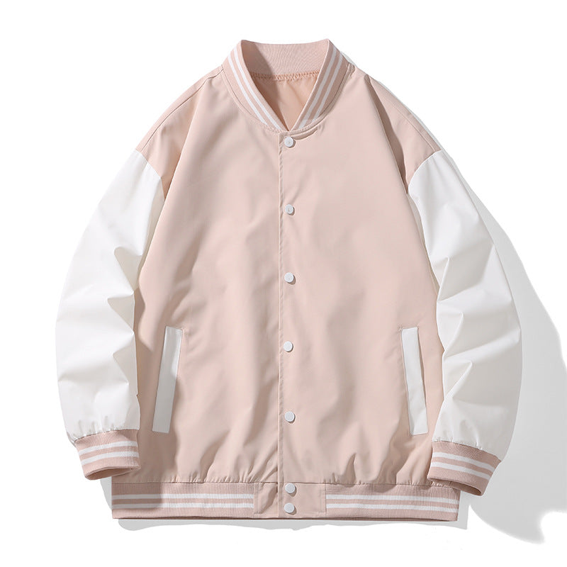 Unisex College-Bomberjacke im Varsity-Stil mit kontrastärmeln, gestreiften Rippbündchen und Druckknopfverschluss Drune