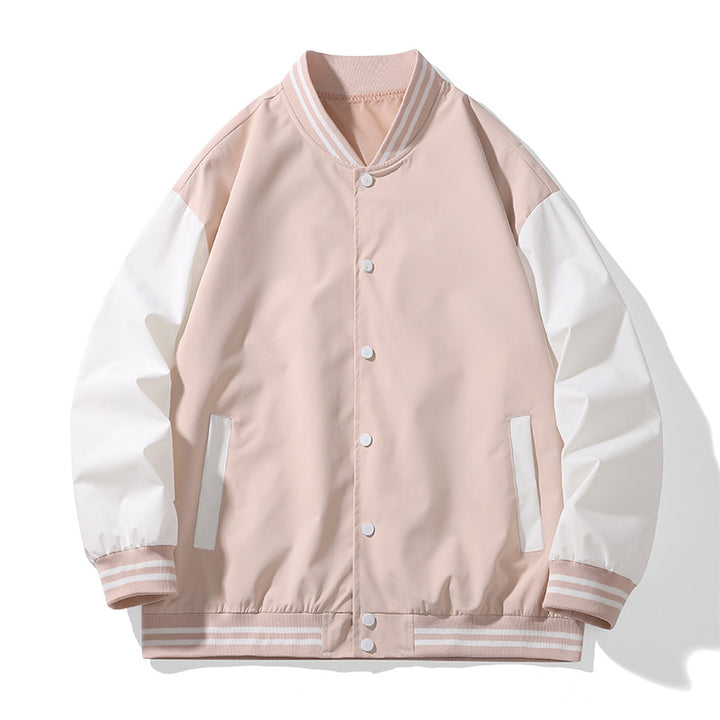 Unisex College-Bomberjacke im Varsity-Stil mit kontrastärmeln, gestreiften Rippbündchen und Druckknopfverschluss Drune