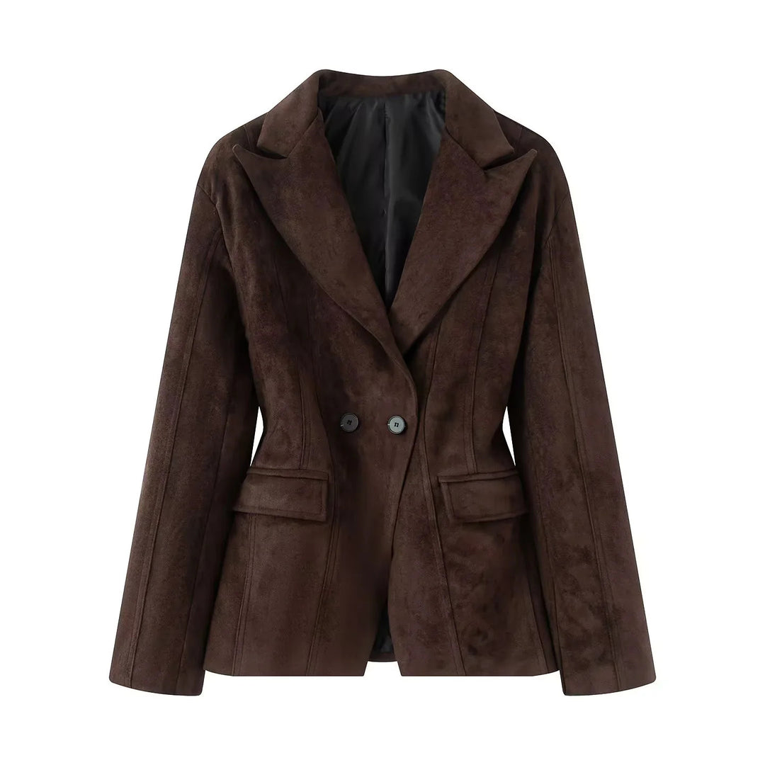 Damen nan taillierter Velours‑Optik Blazer mit Wiener Nähten und Pattentaschen Drune