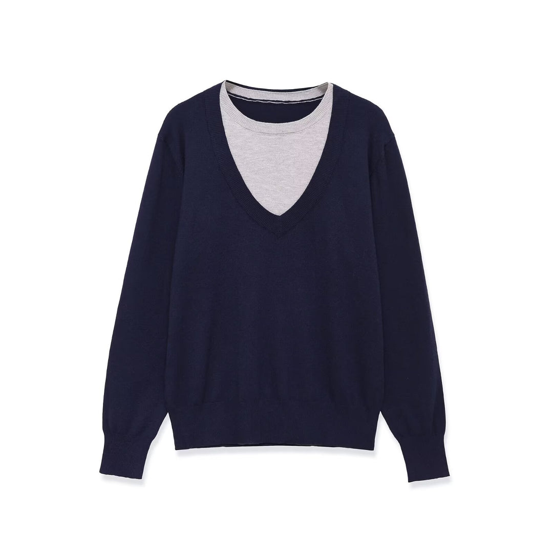Damen Lagenpullover mit tiefem V-Ausschnitt und integriertem Rundhals-Inlay Drune