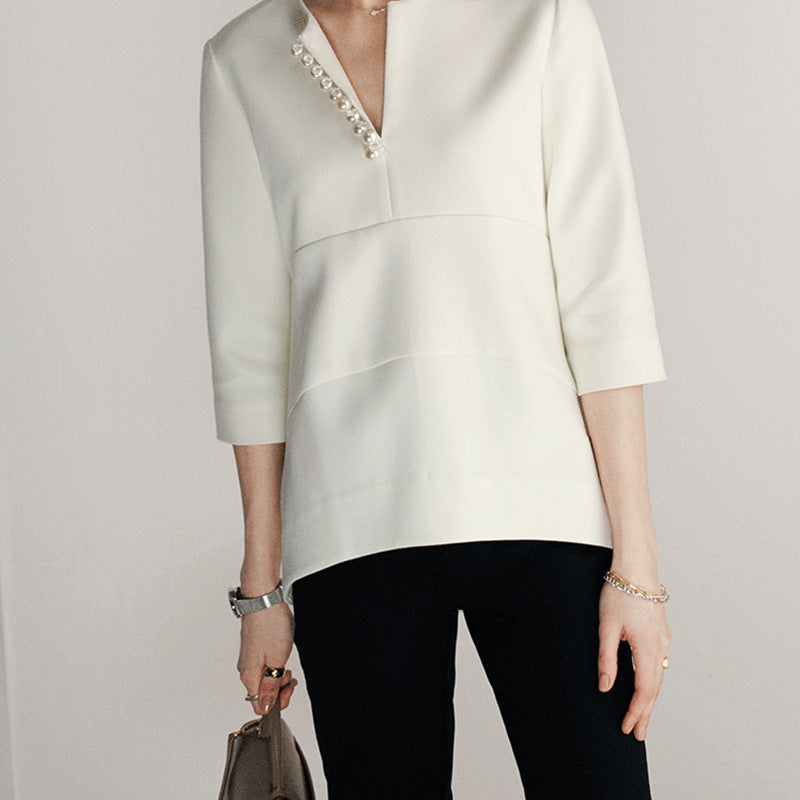 Damen Elegante und stilvolle Bluse mit Perlen-Detail Drune