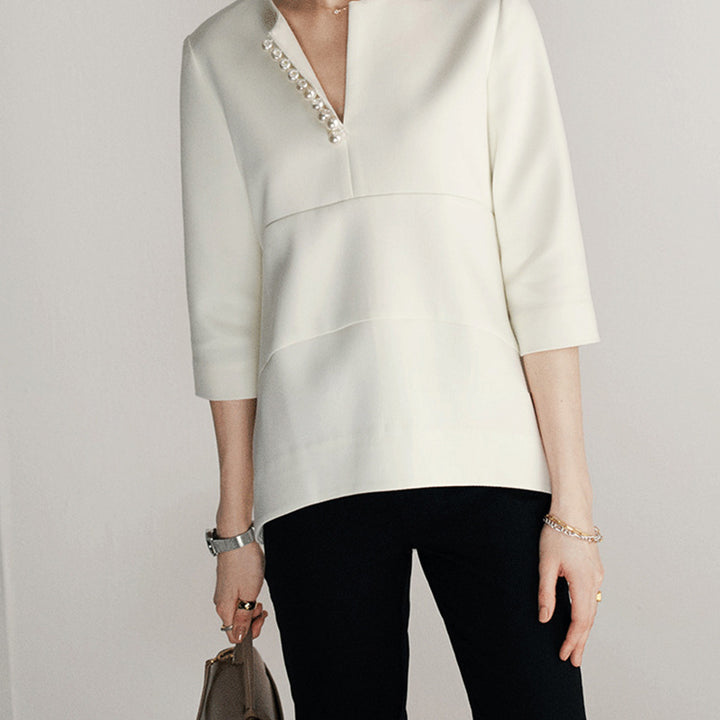 Damen Elegante und stilvolle Bluse mit Perlen-Detail Drune