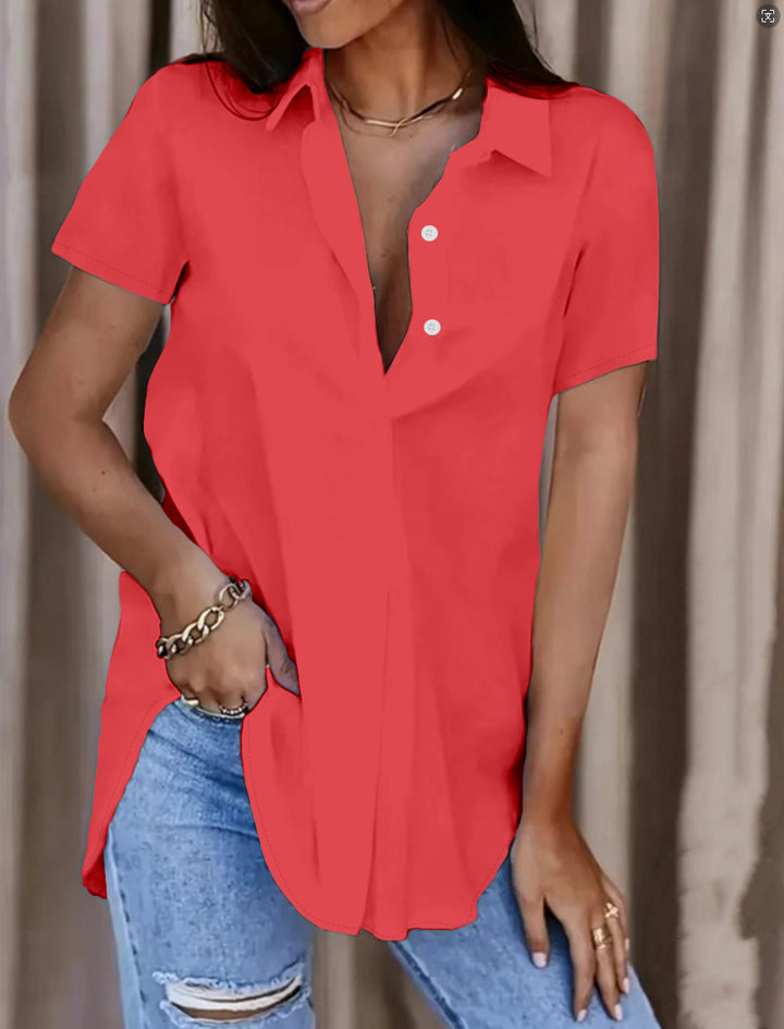 Damen Oversized Hemdbluse aus leichtem Baumwollmix mit modischem V-Ausschnitt Drune