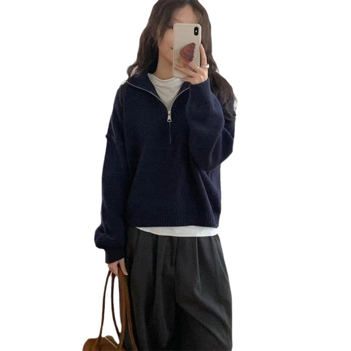Damen lässiger Pullover mit kurzem Reißverschluss und entspannter Passform Drune