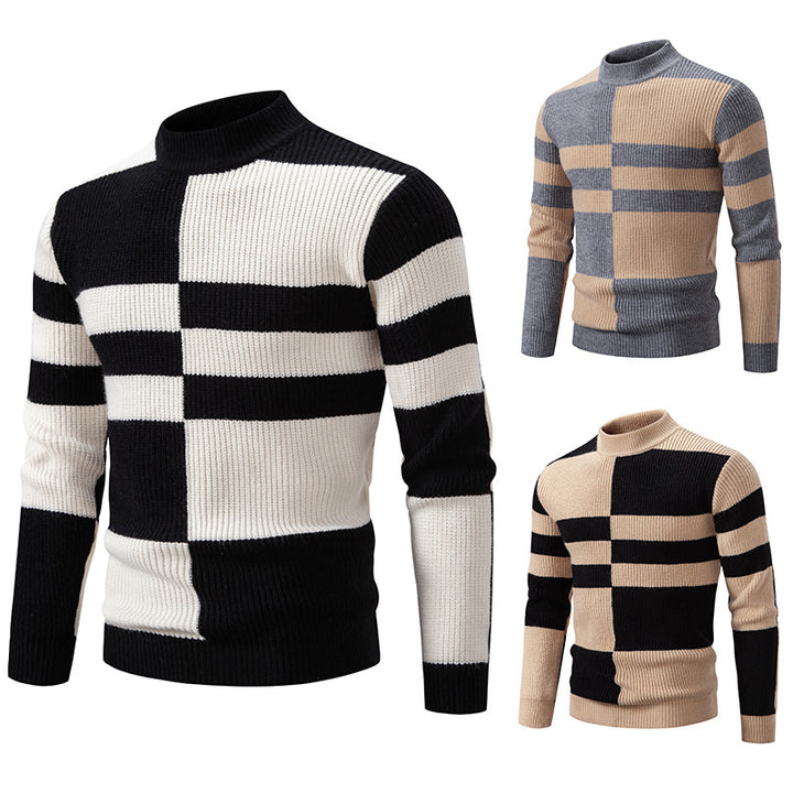 Herren Strukturierter Mockneck-Strickpullover mit asymmetrischem Blockmuster Drune