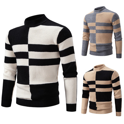 Herren Strukturierter Mockneck-Strickpullover mit asymmetrischem Blockmuster Drune
