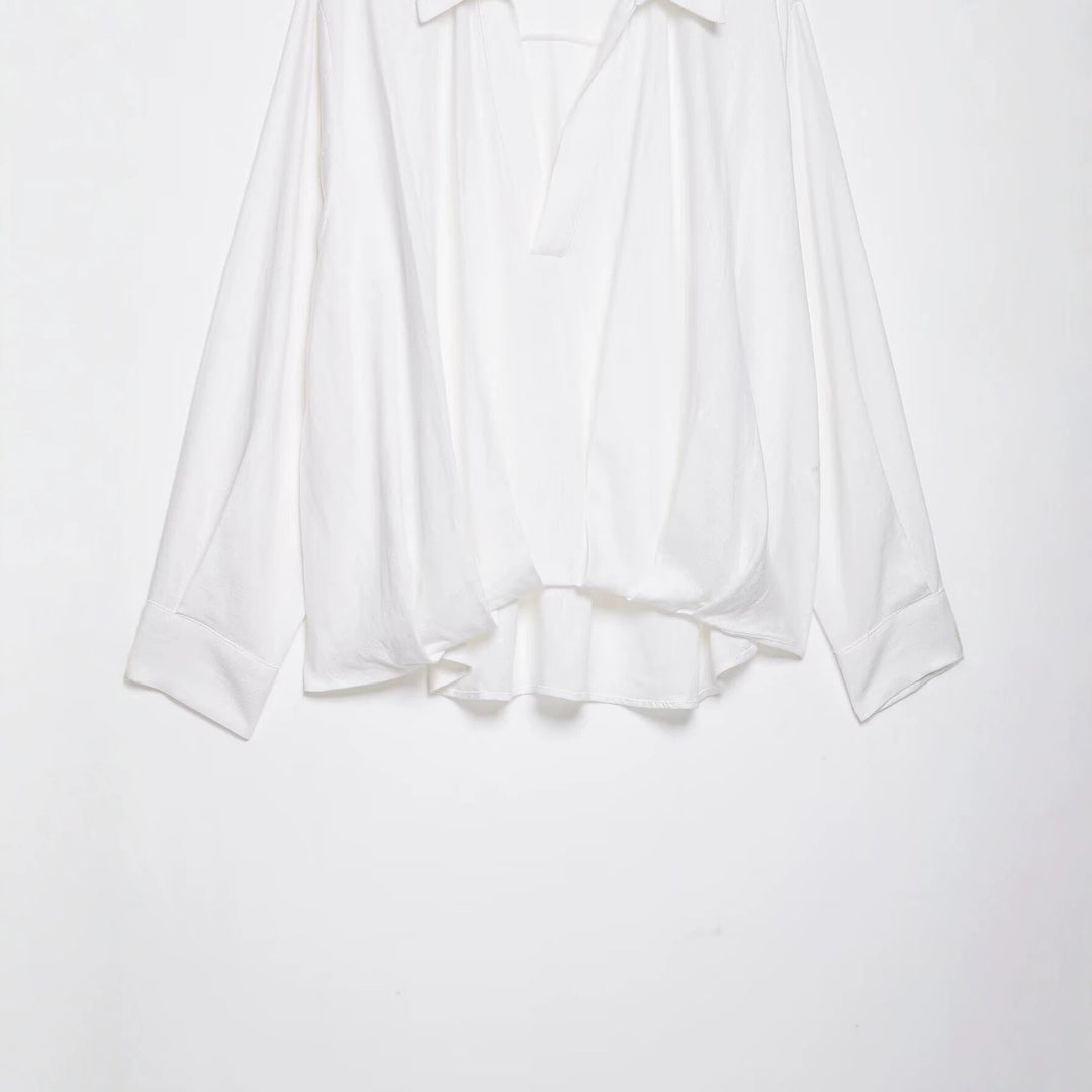 Damen Oversize-Bluse mit weitem Schnitt, tiefem V‑Ausschnitt und elastischem Saum Drune