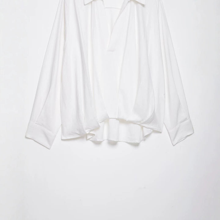 Damen Oversize-Bluse mit weitem Schnitt, tiefem V‑Ausschnitt und elastischem Saum Drune