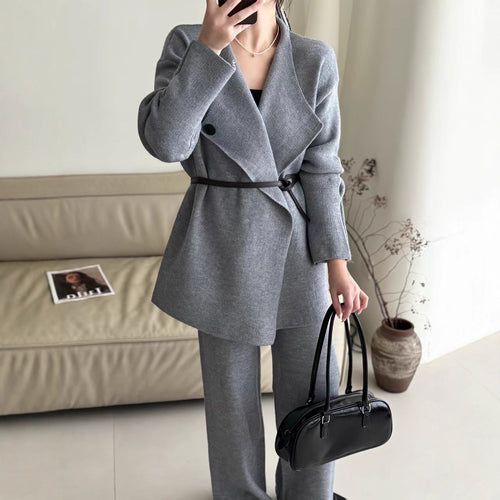 Damen Elegante Strickjacke mit tailliertem Design und Gürtel Drune