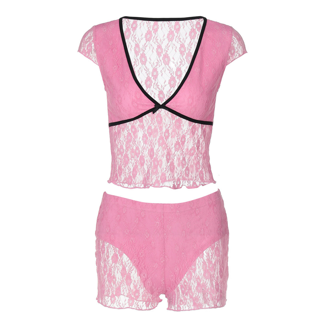 Damen Spitzenoberteil mit Shorts-Set Drune