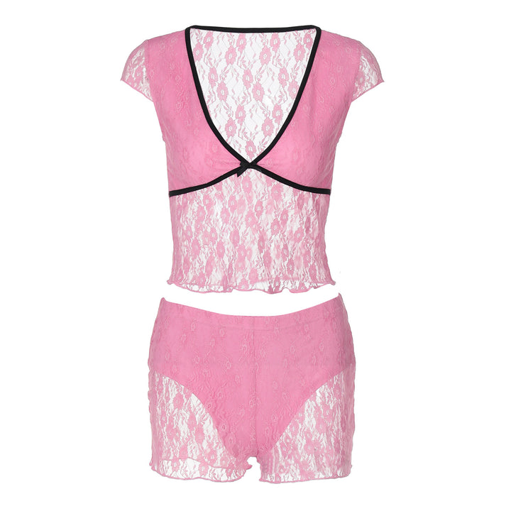 Damen Spitzenoberteil mit Shorts-Set Drune