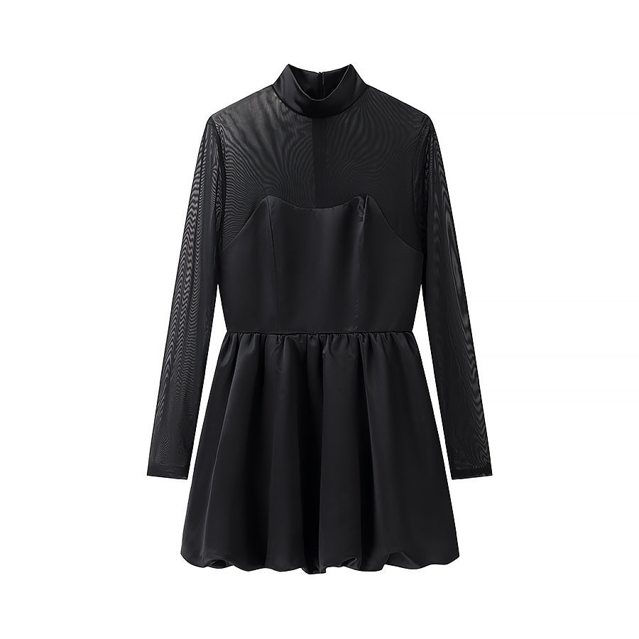 Damen nan Mesh-Insert Mini-Kleid mit Stehkragen, tailliertem Korsettoberteil und gerafftem Tellerrock Drune