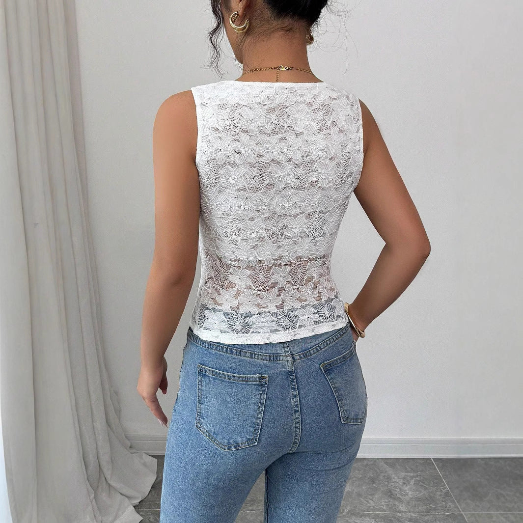 Damen nan Spitzen-Top mit Wasserfall-Ausschnitt und figurbetonter Taillierung Drune