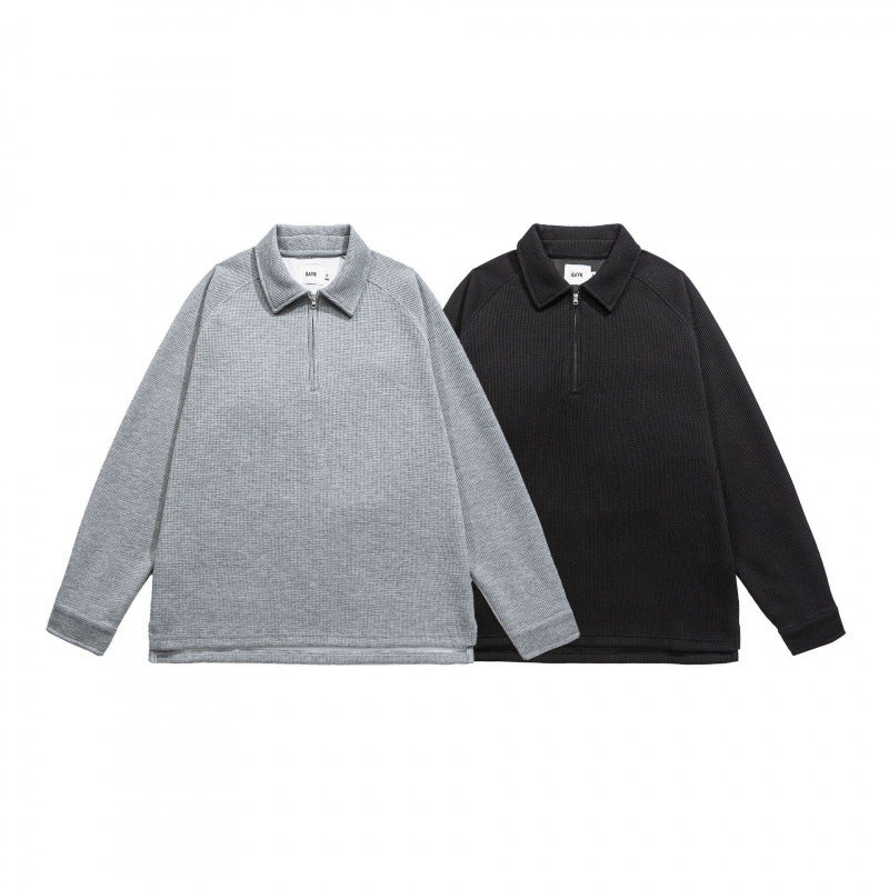 Herren Waffelstrick-Halbzip-Pullover mit Polokragen Drune