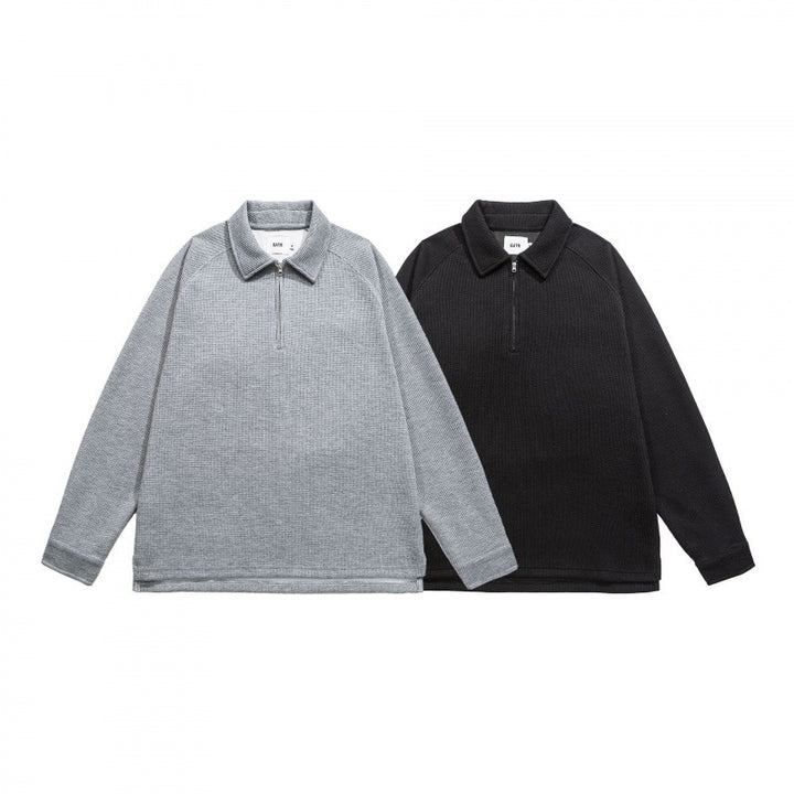 Herren Waffelstrick-Halbzip-Pullover mit Polokragen Drune
