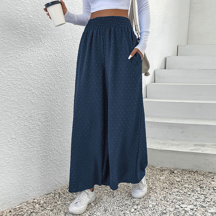 Damen Weite Leichte Maxihose mit Gummibund, strukturierter Punkttextur und Eingrifftaschen Drune