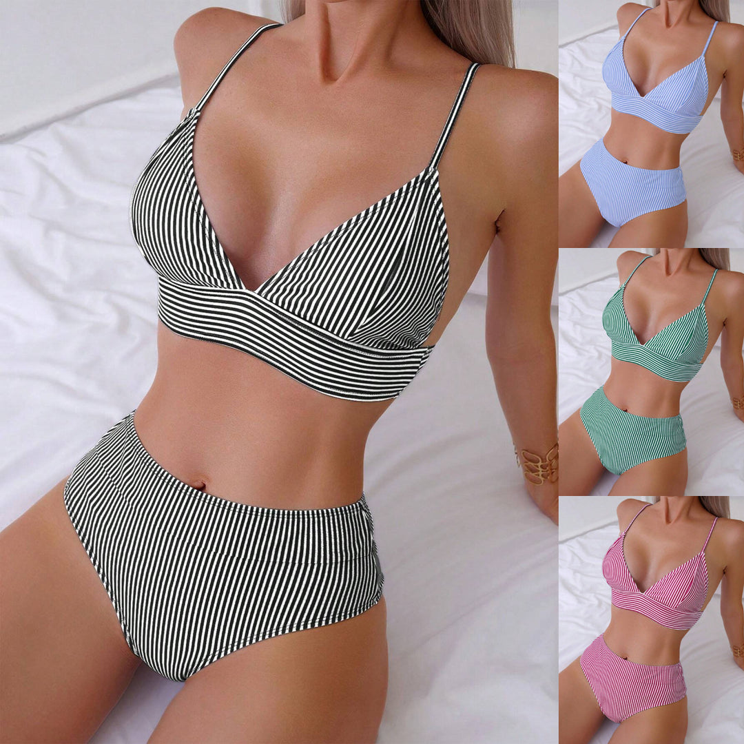 Damen Hochtailliertes Bikini-Set mit feinen Streifen Drune