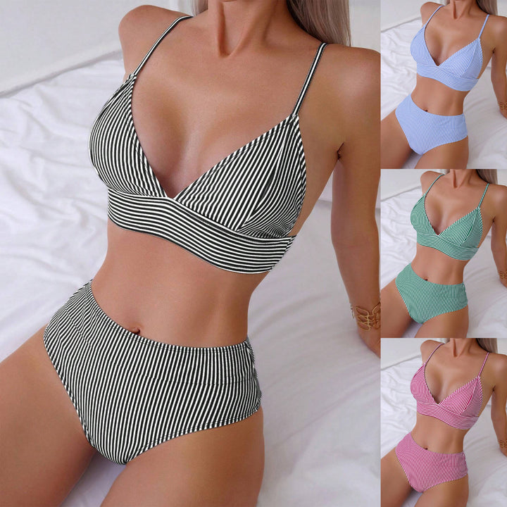 Damen Hochtailliertes Bikini-Set mit feinen Streifen Drune