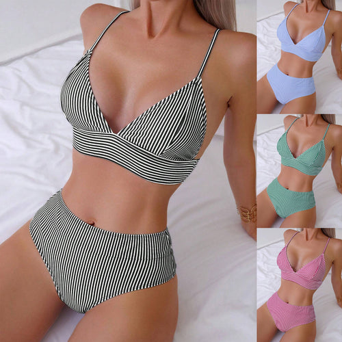 Damen Hochtailliertes Bikini-Set mit feinen Streifen Drune