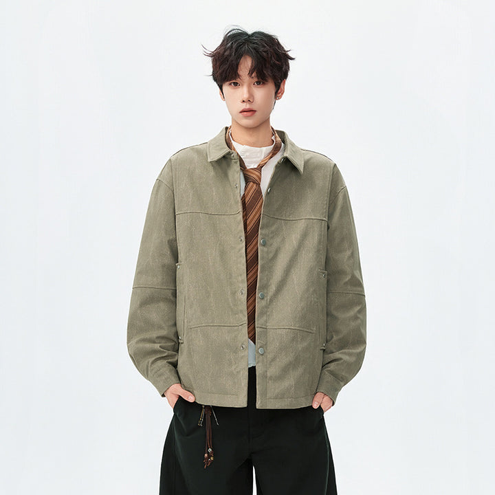 Herren gesteppte, gefütterte Canvas-Utility-Jacke mit Druckknöpfen Drune