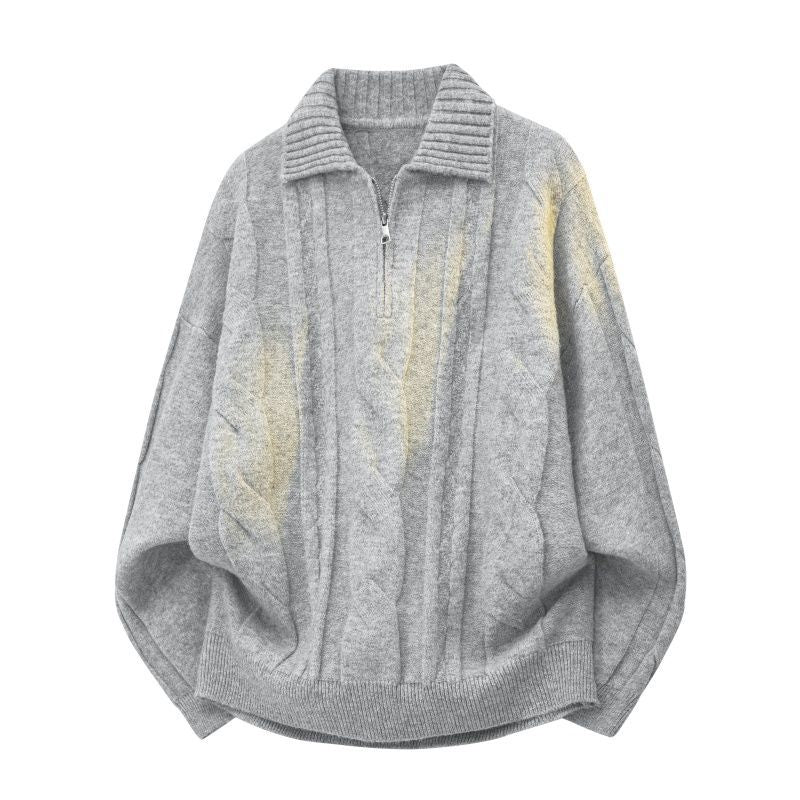 Damen Oversize Zopfstrickpullover mit hohem Rollkragen und Knopfleiste Drune