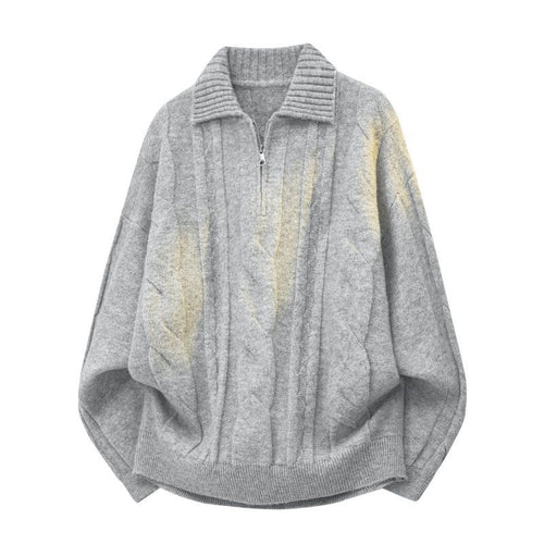 Damen Oversize Zopfstrickpullover mit hohem Rollkragen und Knopfleiste Drune
