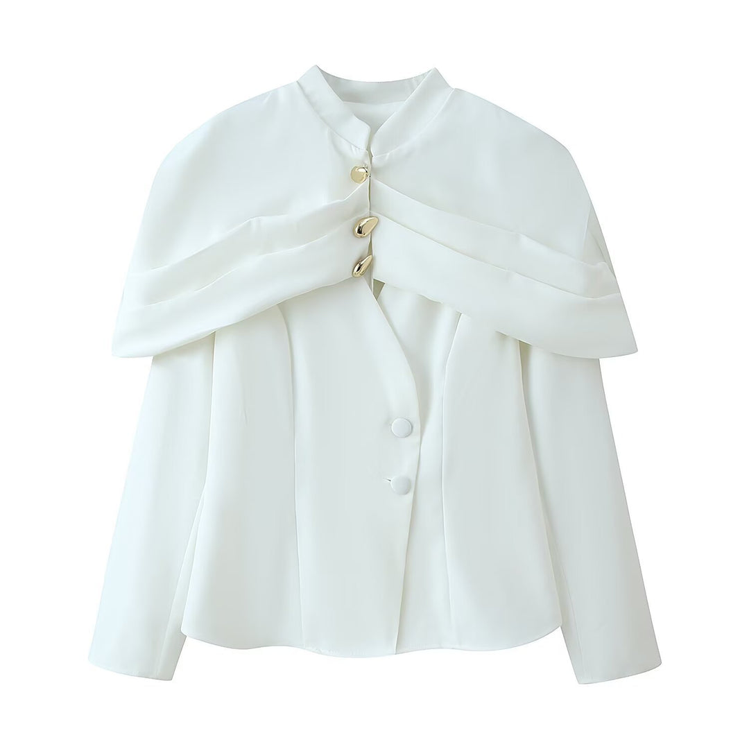 Damen Kurzer Taillierter Blazer mit Cape-Überwurf und Stehkragen Drune
