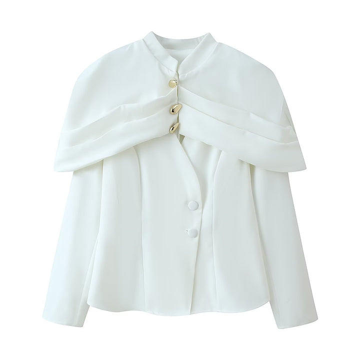 Damen Kurzer Taillierter Blazer mit Cape-Überwurf und Stehkragen Drune